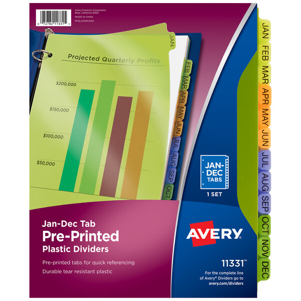 Avery® Pre-Printed 12-Tab Multi-Color Jan-Dec Plastic Dividers