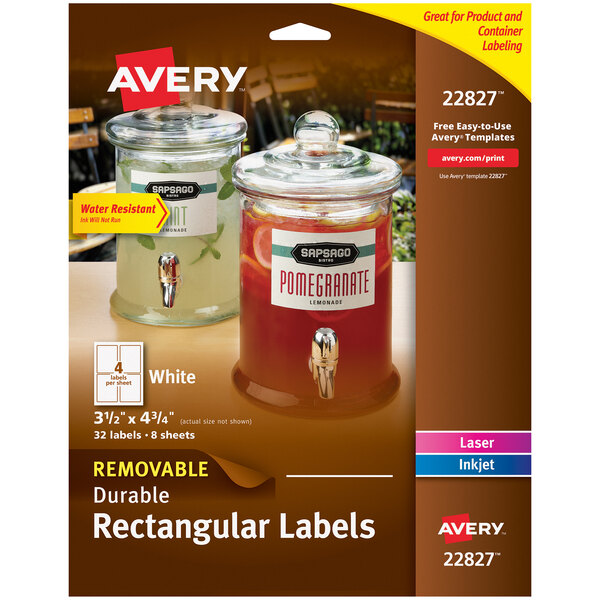 Avery® 22827 3 1/2" x 4 3/4" White Rectangular Removable Labels - 32/Pack