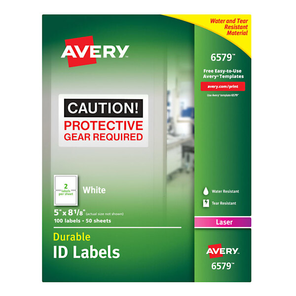 Avery® 6579 5" x 8 1/8" White Permanent ID Labels - 100/Pack