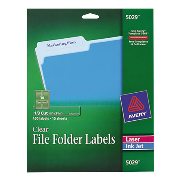 Avery® 5029 2/3" x 3 7/16" Clear Top Tab 1/3 Cut File Folder Labels - 450/Pack