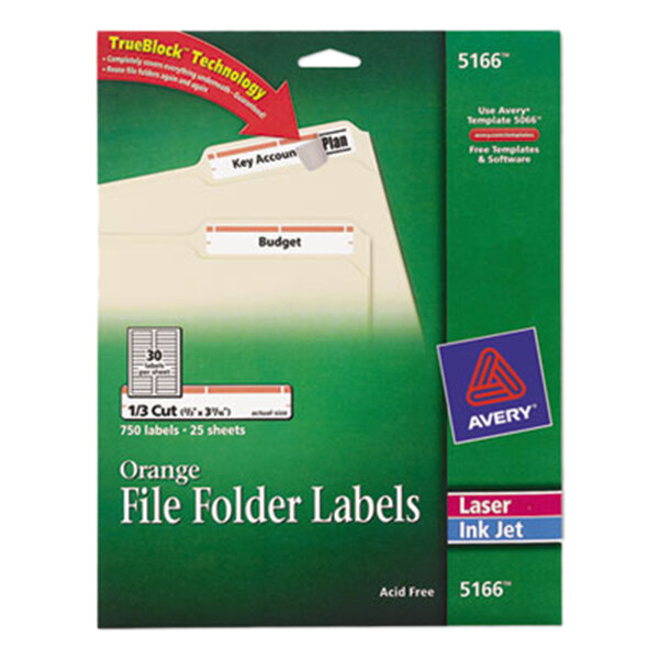 Avery® 5166 TrueBlock 2/3" x 3 7/16" Orange File Folder Labels - 750/Pack