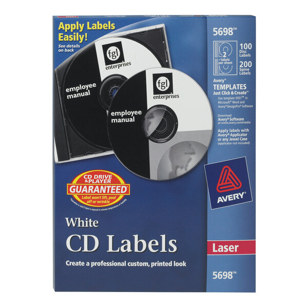 Avery® 5698 Matte White CD / DVD Labels - 100/Pack