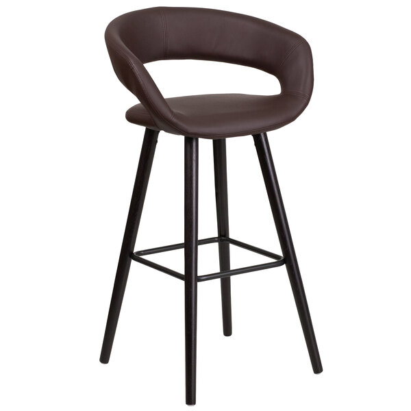 Flash Furniture CH-152560-BRN-VY-GG Brynn Series Cappuccino Wood Bar Height Stool with Brown Vinyl Seat