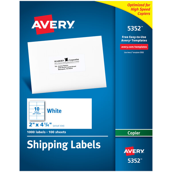 Avery® 5352 2" x 4 1/4" White Copier Shipping Labels - 1000/Box