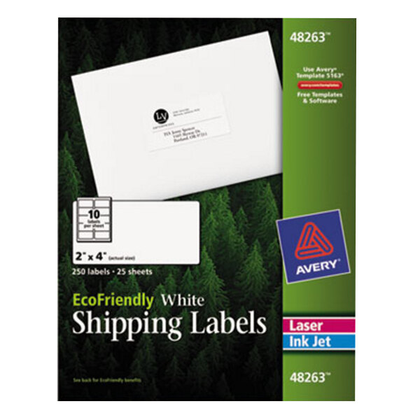 Avery® 48263 EcoFriendly 2" x 4" White Easy Peel Shipping Labels - 250/Pack