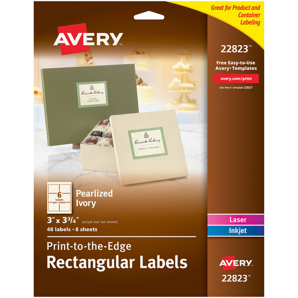 Avery® 22823 3" x 3 3/4" Pearlized Ivory Rectangular Print-to-the-Edge Labels - 48/Pack