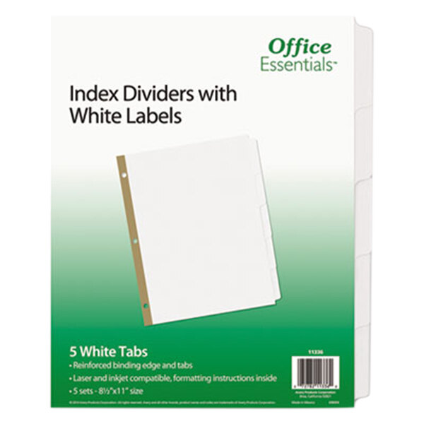 Avery® Office Essentials 11336 5-Tab White Index Divider Set - 5/Pack