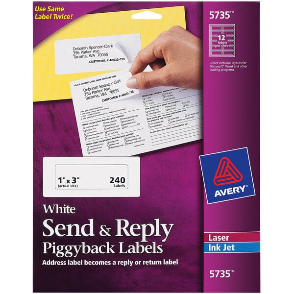 Avery® 5735 White Send & Reply Piggyback Labels - 240/Pack