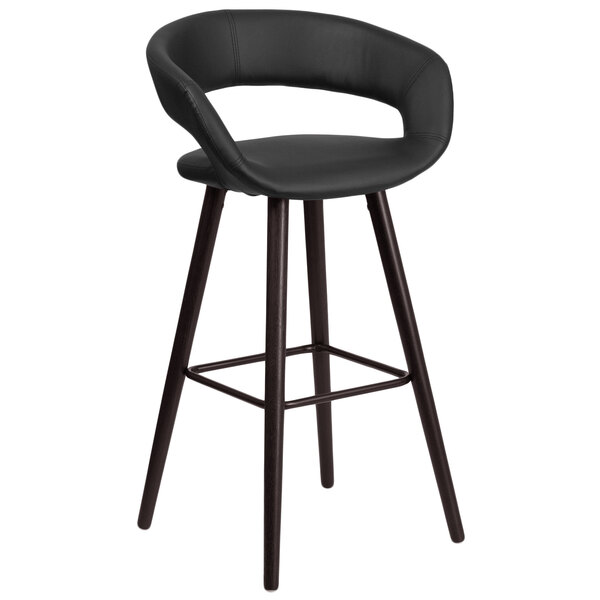 Flash Furniture CH-152560-BK-VY-GG Brynn Series Cappuccino Wood Bar Height Stool with Black Vinyl Seat