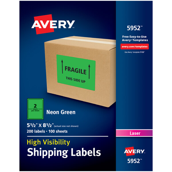 Avery® 5 1/2" x 8 1/2" Neon Green Shipping Labels - 200/Box