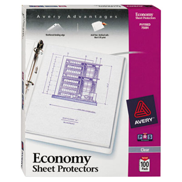 Avery® 75091 8 1/2" x 11" Clear Economy Weight Top-Load Sheet Protector, Letter - 100/Box