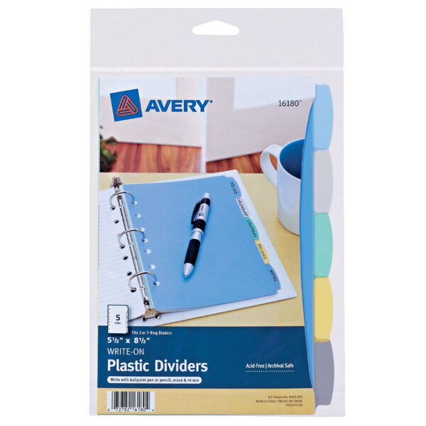 Avery® 16180 5 1/2" x 8 1/2" 5-Tab Multi-Color Write-On Plastic Dividers