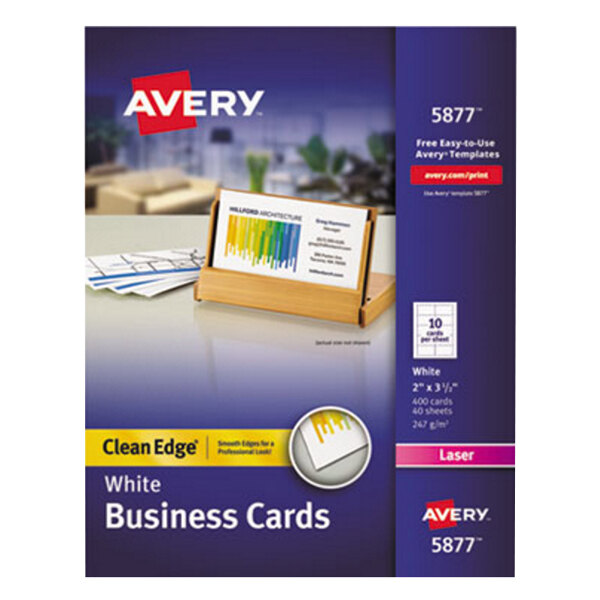Avery® 5877 2" x 3 1/2" Uncoated White Clean Edge Business Cards - 400/Pack