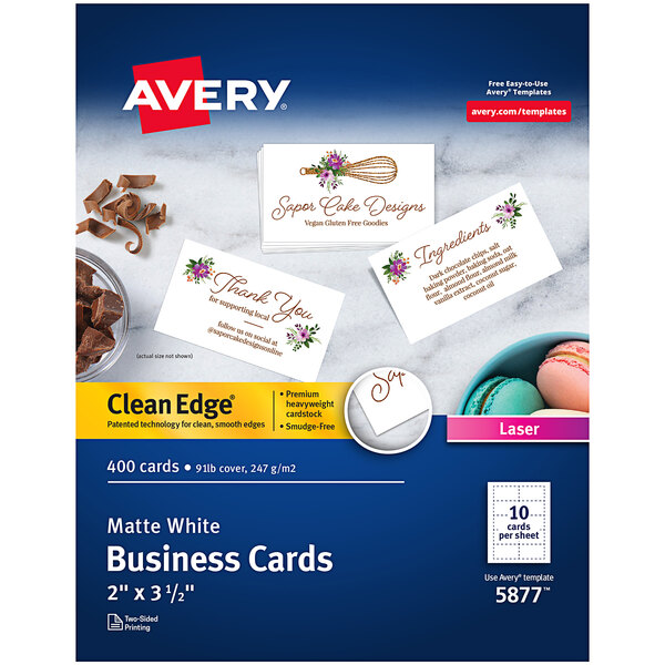 Avery® 5877 2" x 3 1/2" Uncoated White Clean Edge Business Cards - 400/Pack