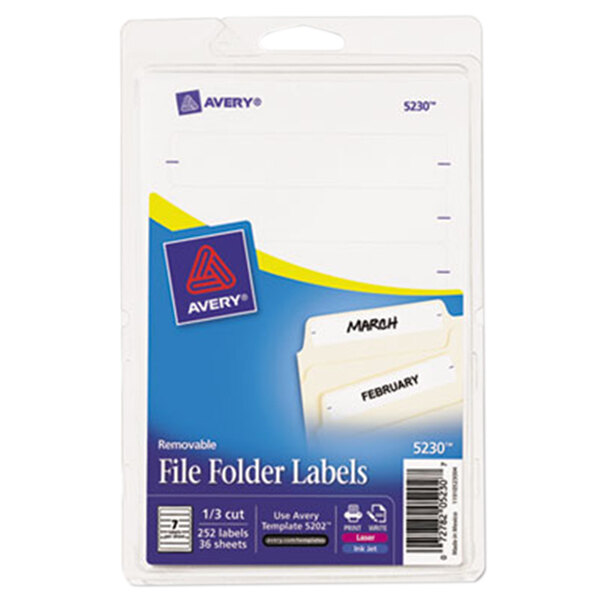 Avery® 5230 2/3" x 3 7/16" Removable White File Folder Labels - 252/Pack