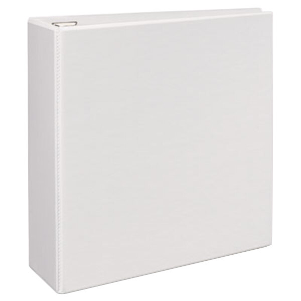 A white Avery heavy-duty binder with locking rings.