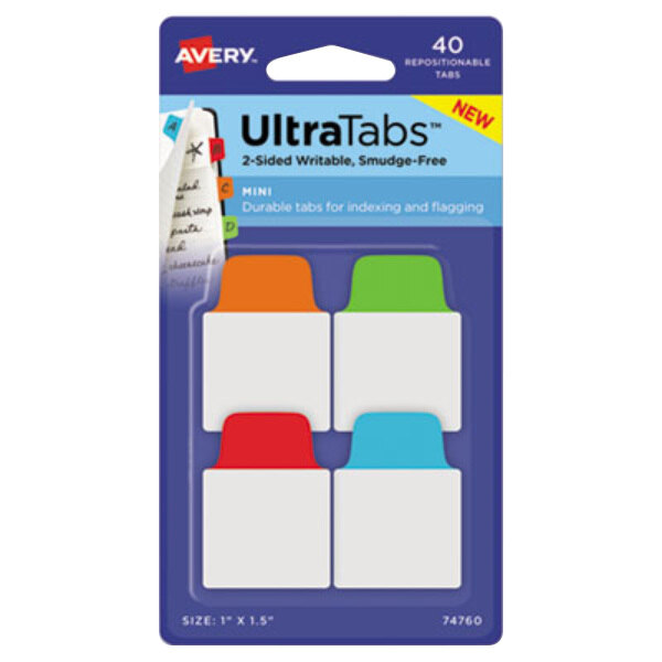 Avery® 74760 Ultra Tabs 1" x 1 1/2" Assorted Primary Color Repositionable Tab - 40/Pack