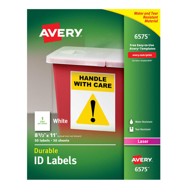 Avery® 6575 8 1/2" x 11" White Permanent ID Labels - 50/Pack