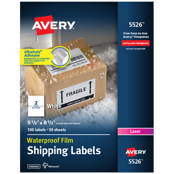 Avery® 5526 TrueBlock 5 1/2" x 8 1/2" Waterproof White Shipping Labels - 100/Pack