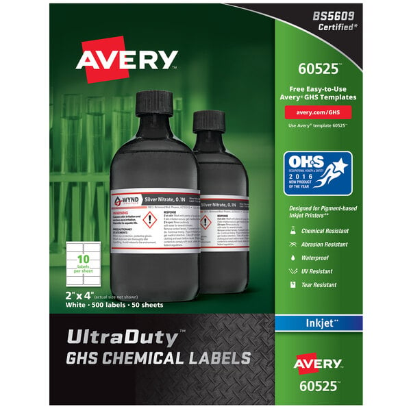 Avery® 60525 UltraDuty 2" x 4" GHS Chemical Labels for Pigment-Based Inkjet Printers - 500/Pack