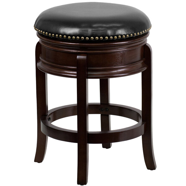 Flash Furniture TA-68824-CA-CTR-GG Cappuccino Wood Counter Height Stool with Black Leather Swivel Seat