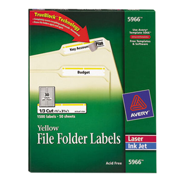 Avery® 5966 TrueBlock 2/3" x 3 7/16" Yellow File Folder Labels - 1500/Box