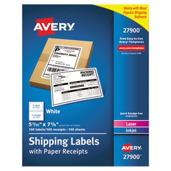 Avery® 27900 5 1/16" x 7 5/8" White Rectangular Shipping Labels with Paper Receipts - 100/Box