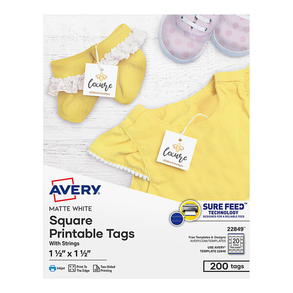 Avery® 22849 1 1/2" x 1 1/2" White Square Print-to-the-Edge Tags with Strings - 200/Pack