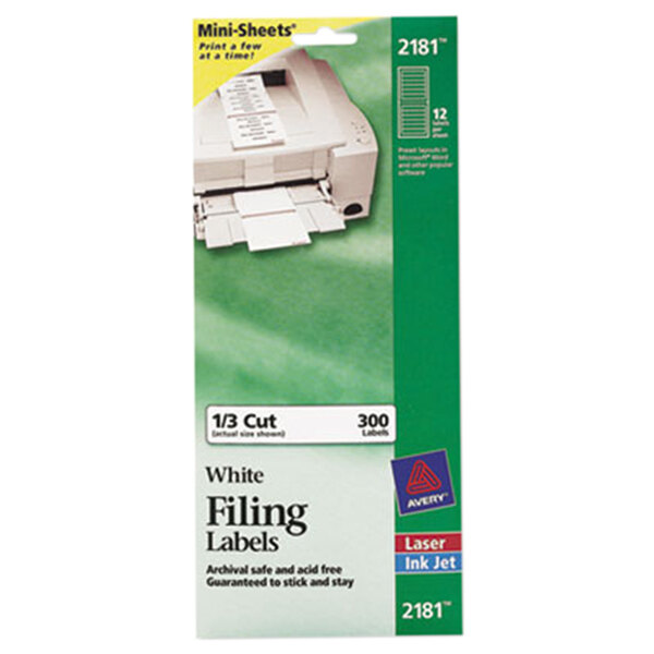 Avery® 2181 Mini-Sheets 2/3" x 3 7/16" White 1/3 Cut File Folder Labels - 300/Pack