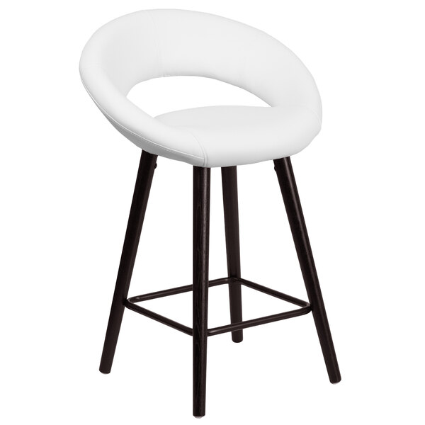 Flash Furniture CH-152551-WH-VY-GG Kelsey Series Cappuccino Wood Counter Height Stool with White Vinyl Seat
