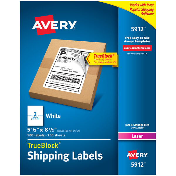 Avery® 5912 TrueBlock 5 1/2" x 8 1/2" White Shipping Labels - 500/Box