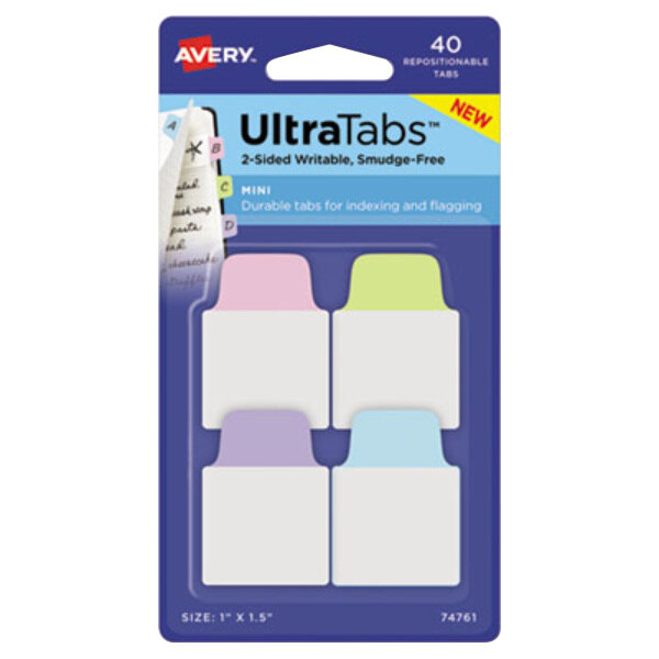 Avery® 74761 Ultra Tabs 1" x 1 1/2" Assorted Pastel Color Repositionable Tab - 40/Pack