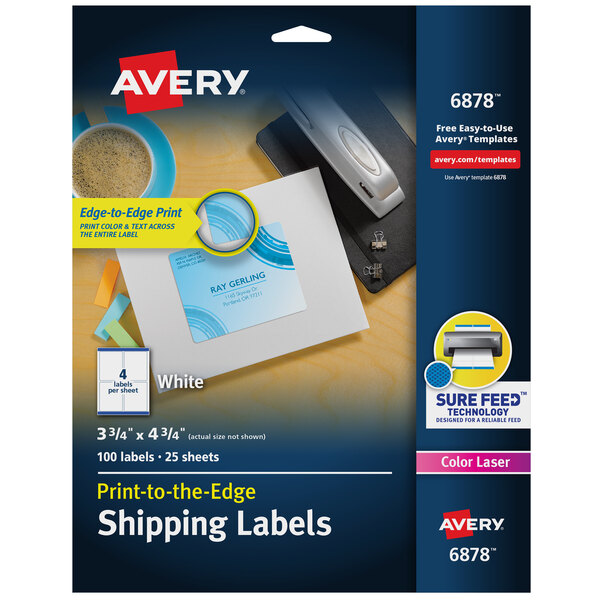 Avery® 3 3/4" x 4 3/4" White Print-to-the-Edge Shipping Labels - 100/Pack