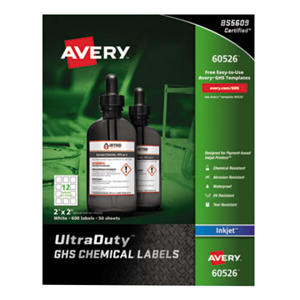 Avery® 60526 UltraDuty 2" x 2" GHS Chemical Labels for Pigment-Based Inkjet Printers - 600/Pack