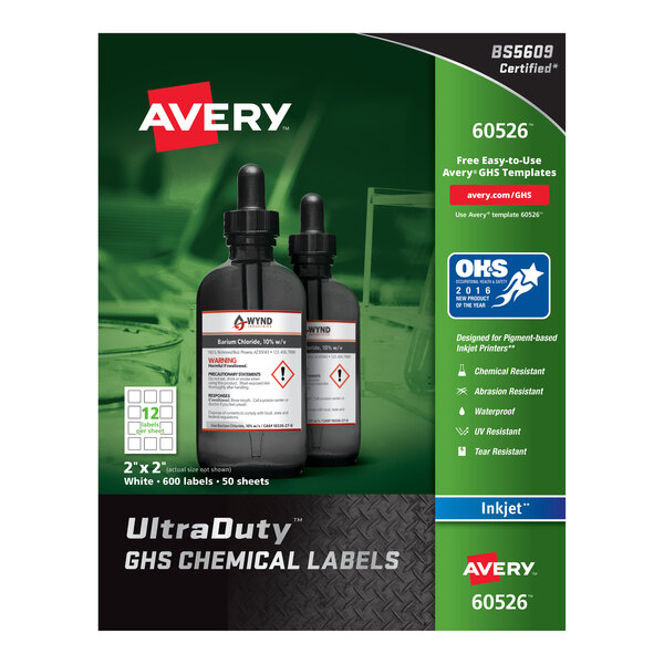 A package of Avery UltraDuty GHS chemical labels.