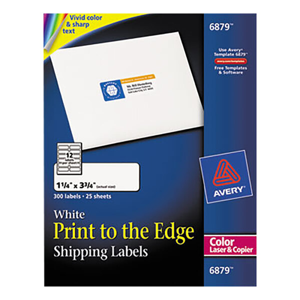 Avery® 6879 1 1/4" x 3 3/4" White Print-to-the-Edge Shipping Labels - 300/Pack
