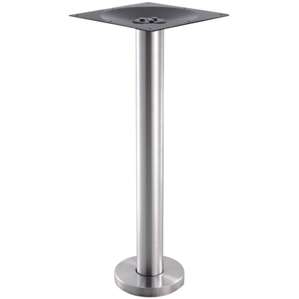 A silver Art Marble Furniture stainless steel floor mount bar height table leg.