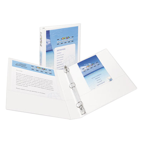 A white Avery Economy Showcase view binder with clear rings.