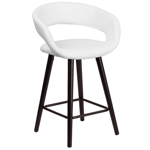 Flash Furniture CH-152561-WH-VY-GG Brynn Series Cappuccino Wood Counter Height Stool with White Vinyl Seat