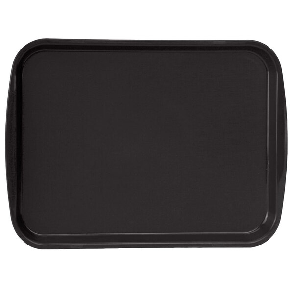 A black rectangular Vollrath fast food tray with built-in handles.