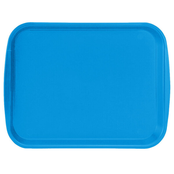 A blue rectangular plastic tray with built-in handles.