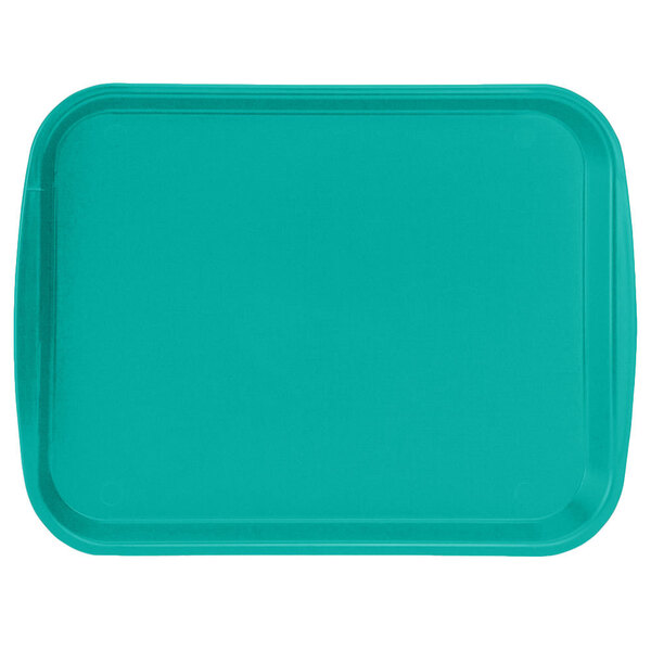 A teal rectangular plastic tray with built-in handles.