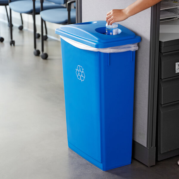 23 Gallon Blue Rectangle Heavy-Duty Plastic Slim Recycle Bin 