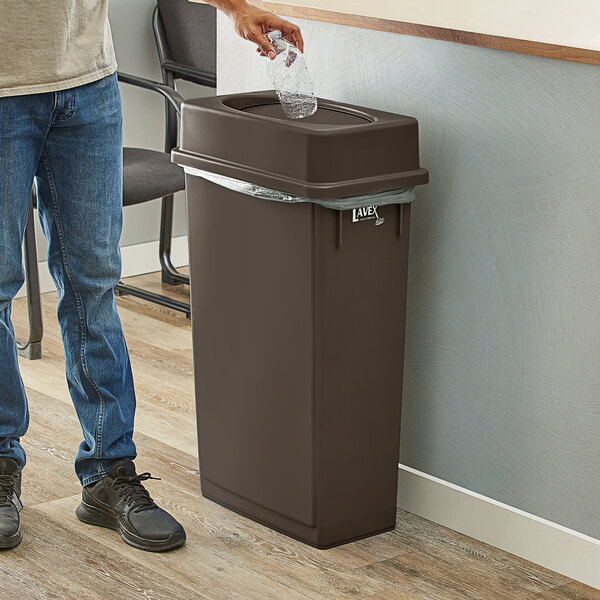 Small Trash Can With Lid  Waste Basket Slim Garbage Wastebasket Bin Brown 