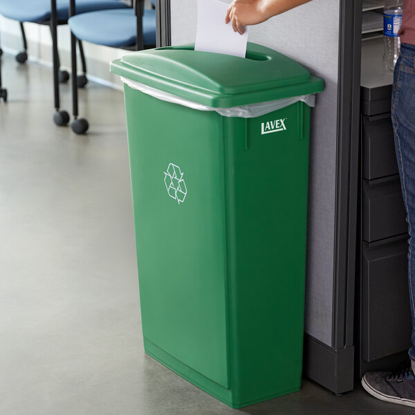 Lavex 23 Gallon Green Slim Rectangular Recycling Bin