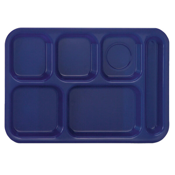 Vollrath 2615-104 Traex® 10" x 14 1/2" Bright Blue Rectangular Right Handed 6 Compartment Polypropylene Tray - 24/Case