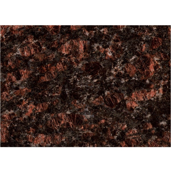 A close up of a Art Marble Furniture tan brown granite tabletop with black and red streaks.