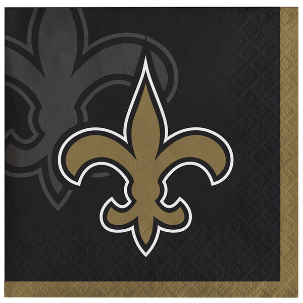 A white 2-ply beverage napkin with the New Orleans Saints logo on it.