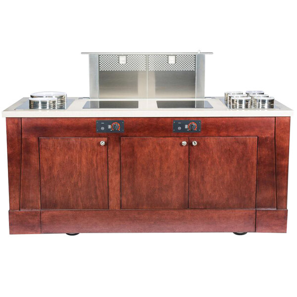 Bon Chef 50098 72" x 30" x 34" Wood Buffet with 2 Induction Ranges