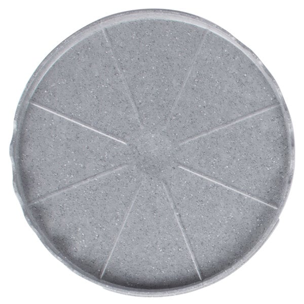 A grey round Cambro Camwarmer bottom cover with lines in it.